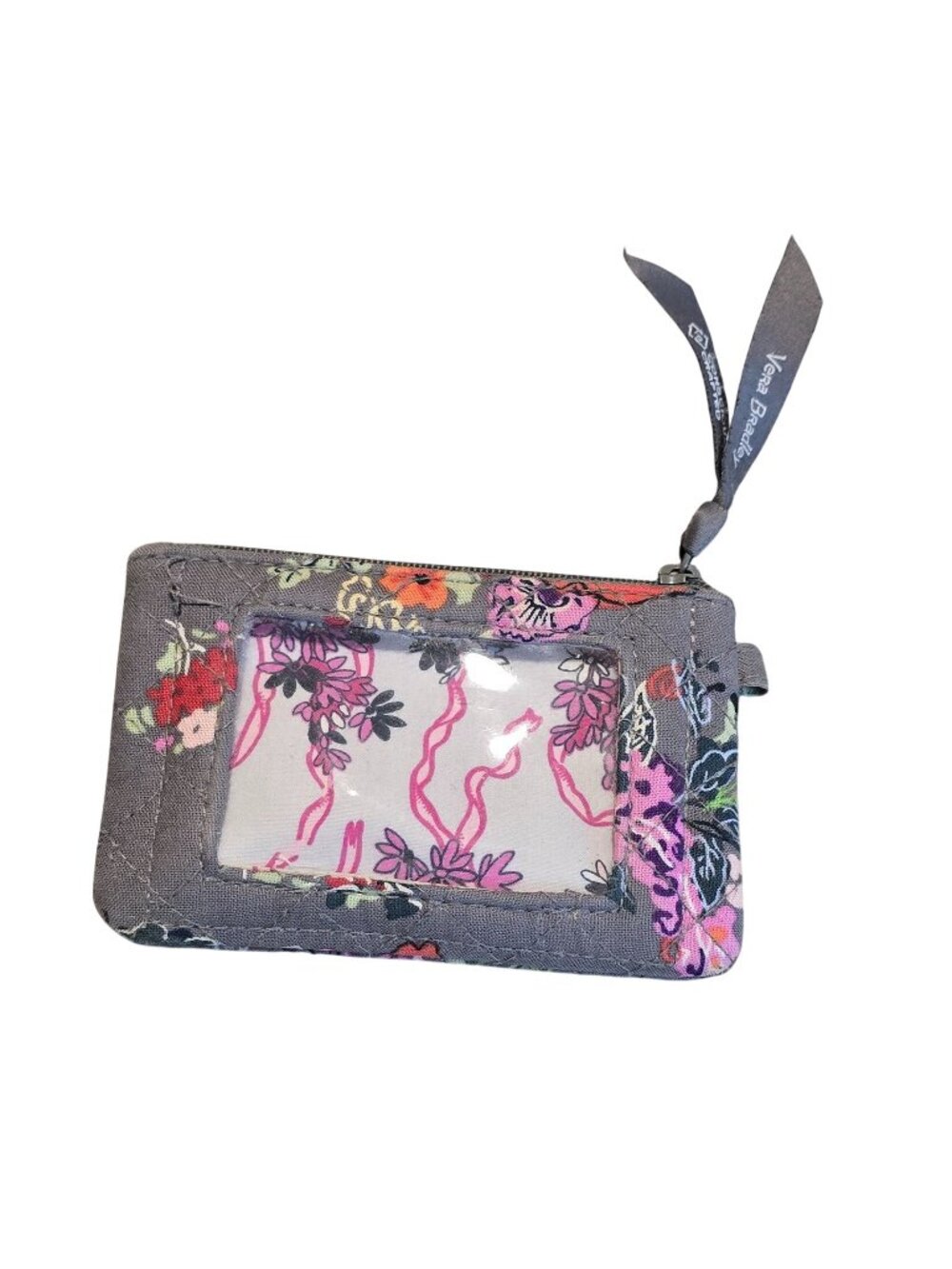 Vera Bradley Blossoms Gray ID Case & Coin Pouch Fun Floral Zipper